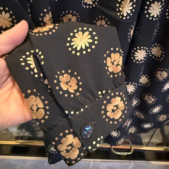 Vintage Petite Impressions Blouse Size 10 Black with Floral Print - Picture 4 of 6